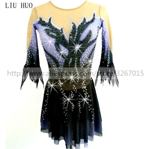 Competition Figure Skating Dress Womens Girls' Ice Skating Dress Round neck Rhythmic Gymnastics Short sleeve Black stripe