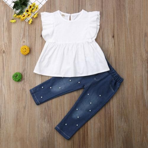 Pudcoco Kids Baby Girls Clothes Sleeveless T-shirt Dress + Denim Jeans Leggings Pants 2pcs Sets Summer Casual Outfit 2-7Y