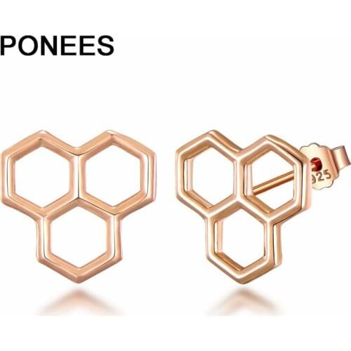 Ponees 925 Sterling Silver Geometric Stud Earrings CZ Zircon Fashion Jewelry For Women Party