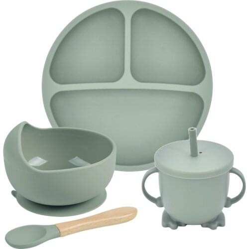 4Pcs/Set Baby Silicone Plate Spoon Set Baby Feeding Silicone Bowl Baby Dishes BPA Free Silicone Portable Tableware for Children