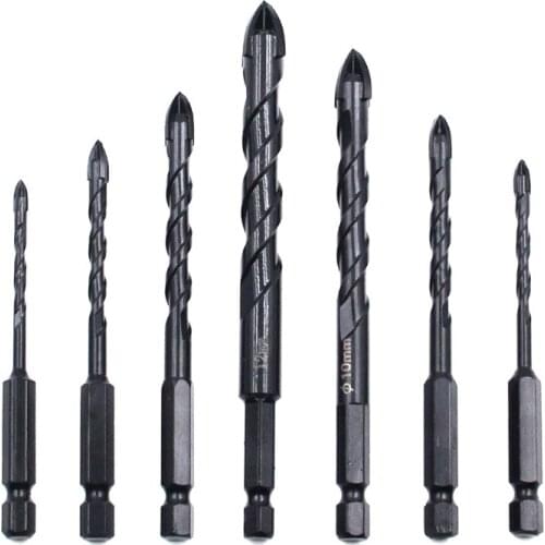 3/4/5/6/8/10/12mm Cross Hex Tile Drill Bits Hole Opener for Glass Brick Wall Ceramic Concrete Hole Opener Hard Alloy Bit