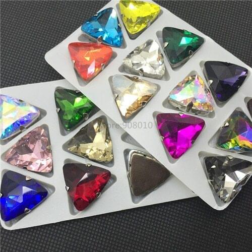 TopStone Tri-angle Sew on Claw Rhinestone 12mm 18mm 23 mm Sew on Glass Crystal Stone for dress costume