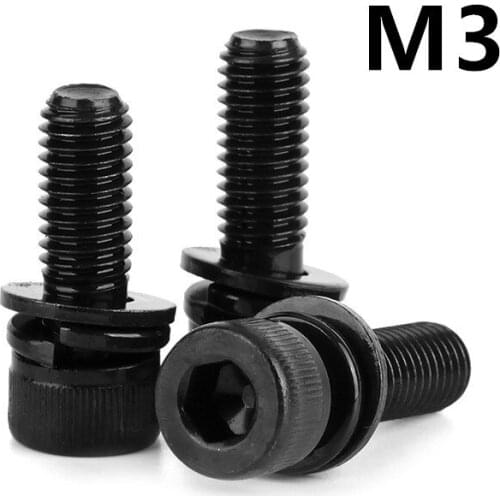 500PCS M3x6/8/10/12/14/16/18/25mm Black 304 Stainless steel hex socket cap screw bolt with washer three combination sems screws