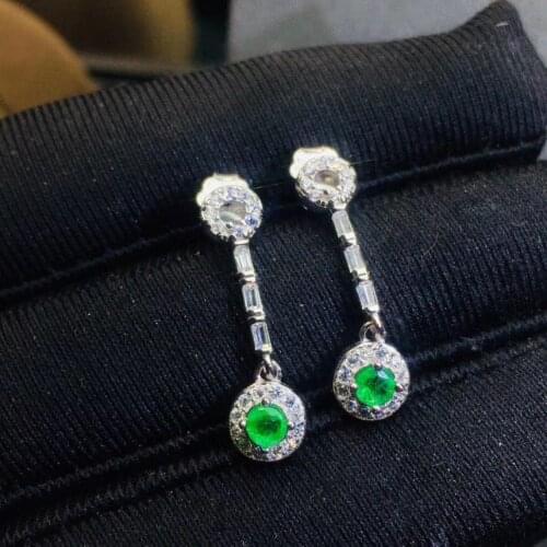 Vintage 100% 925 Sterling Silver Natural Emerald Gemstone Water Drop Earrings Fine Jewelry for Women Gift