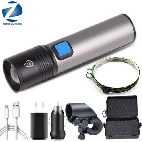 Waterproof LED Bulbs XM-L T6 USB Rechargeable LED Flashlight Camping Light Zoomable Torch Lithium with Built-in 1200mah Battery