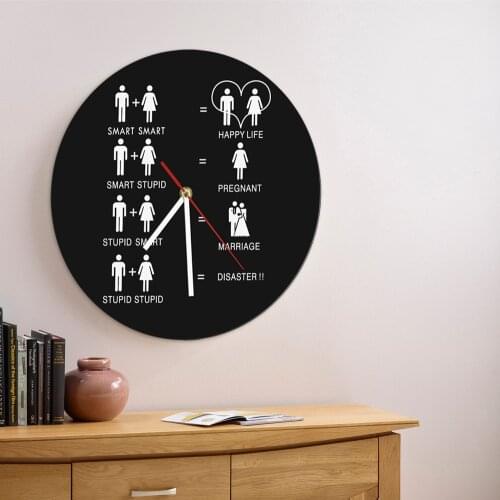 Funny 7 Lovely Logics Wall Clock Happy Life Marriage Round Iconic Silhouette Wall Art Wicked Wedding Mantra Home Decor