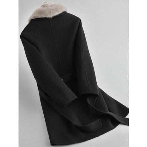 Coat Winter Women Real Clothes 2020 Natural Rex Rabbit Liner Mink Fur Collar Womens Jackets and Coats KQN62886 KJ4696