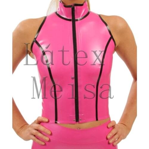 Handmade tank tops womens Fetish vest with 100% natural latex materials main in pink with black trim colors