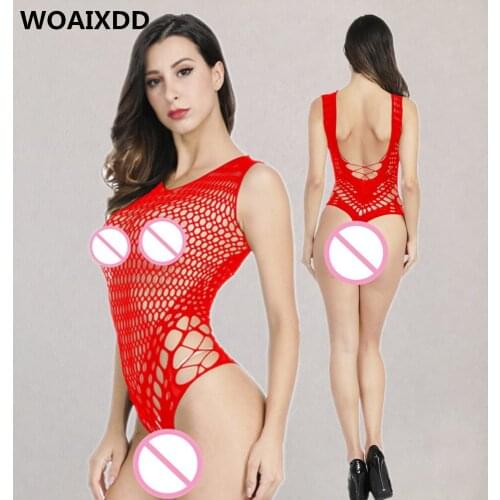 Women Sexy Transparent Hollow Bodysuits Erotic Intimates Pajamas Sexy Lingerie Porn Fishnet Mesh Halter Perspective Underwear