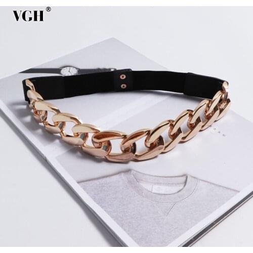 VGH Casual Patchwork Chain Accessories For Women Minimalist Elegant Black Elastic Belt Female Korean Fashion New Belts 2021 Tide