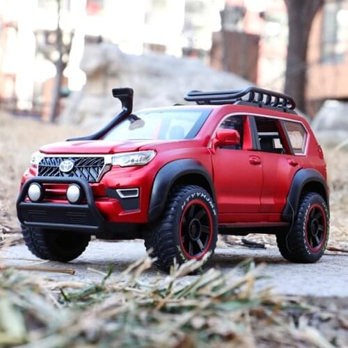 1:24 Toyota Prado Modified Model SUV Alloy Die Cast Toy Car Simulation Sound Light Pull Back Off Road Toys Vehicle For Gifts