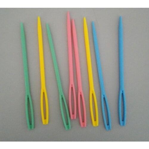 10 PCs Mixed At Random Color Plastic Knitting Needles Hand Sewing Crochet Hook Large Eye Needles DIY Accessories 3mm,9*0.6cm