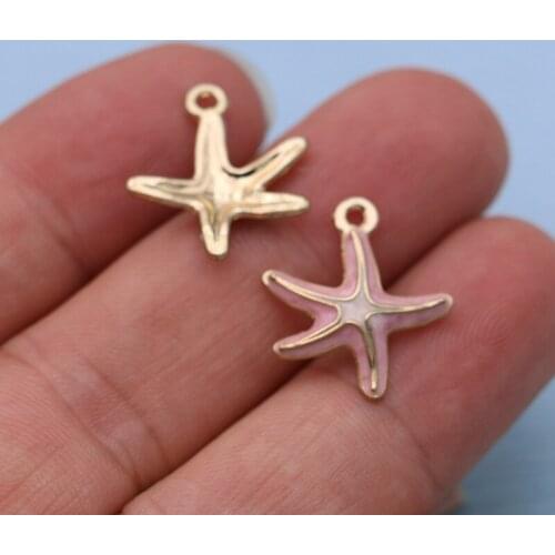 10PCS Gold Color Enamel Pink Starfish Charms Pendants for Jewelry Making Bracelet Necklace DIY Earrings Handmade Craft