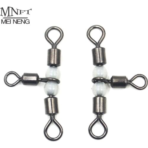 MNFT 100Pcs Solid Luminous Rolling Triple Swivels 3-Way Rolling Swivels Fishing Triple Solid Ball Bearing Fishing Tackle