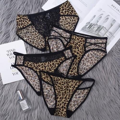 3Pcs Sexy Leopard Lace Panties Women G-String Briefs Low Wais Comfortable Ice Silk Breathable Thin Section Female Underwear