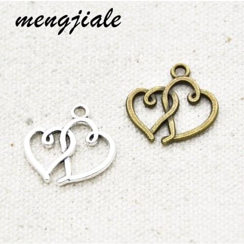 30pcs Wholesale Two Color Heart Charms Alloy Metal Pendants For DIY Handmade Jewelry Accessories Making 19*19mm