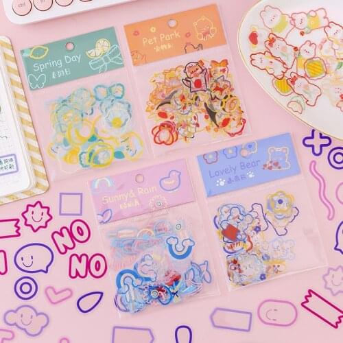 45pcs/set Cute Animal PET transparent Waterproof Seamless Decorative Stickers Set DIY Hand Account Notebook Photo Album Stickers