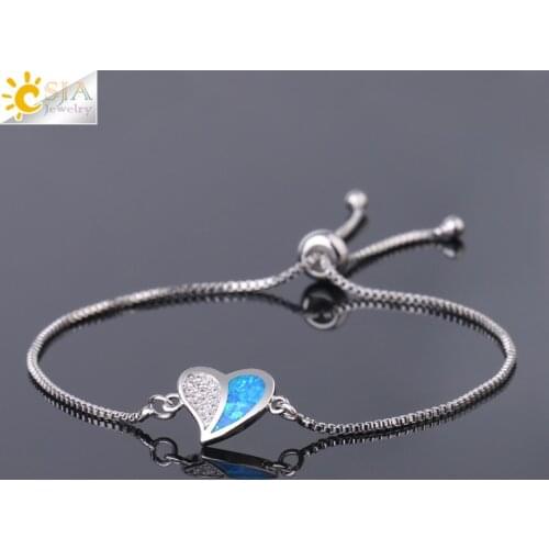CSJA Heart Shaped Charms Bracelet for Women Lover Girlfriend Thin Link Wrist Chains Size Adjustable Wedding Banquet Jewelry G078