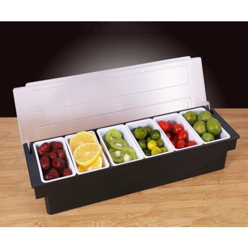 6 Compartment Seasoning Case Bar Condiment Box Holder Bar Drinks Fruit Garnish Cocktail Lime Lemo snack container storage box