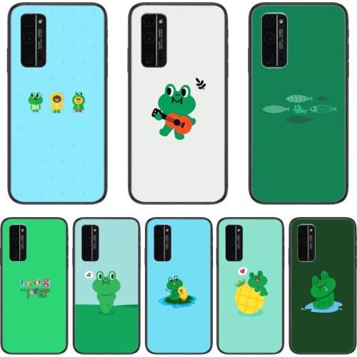 Green frog Phone Case Hull For Huawei Honor 8 9 10 20 30 A S Lite Pro 5g i Black Back Soft Cell Cover Pretty