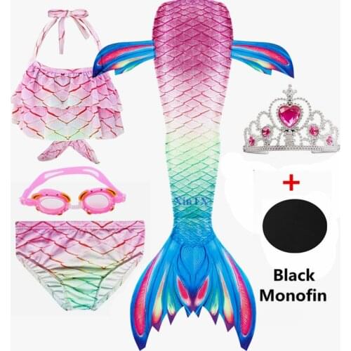 Children Mermaid Tail with or No Monofin Fin Flipper Kids Swimwear Set Ariel Cosplay Swimsuit Bikini Bathing Suit Dress Costum