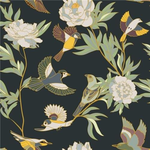 Polyester Stretch satin fabric for dress cranes and birds pattern custom printing thin shirt sewing fabric 145cm*100cm