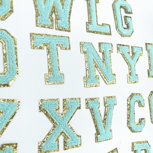 Blue Towel Embroidered Letters Iron On Patch Applique Diy Name Badge Alphabet Sequins Patches For Kid Clothing Bags Accessories