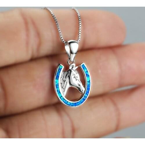 Blue Fire Opal Creative Unicorn Pendants Necklaces For Women Vintage Fashion Animal Jewelry Birthstone Necklace Hip Hop Jewelry