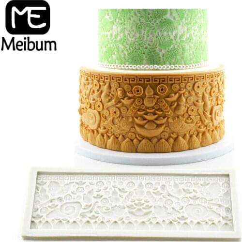 Meibum Gold Ingot Gourd Auspicious Cloud Silicone Fondant Cake Mold Chocolate Sugar Craft Birthday Dessert Border Decorate Mould