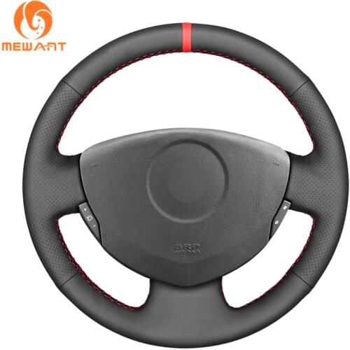 MEWANT Hand-stitched Black Artificial Leather Steering Wheel Cover for Renault Clio 2 2001-2008 Twingo 2 2007-2014 Dacia Sandero