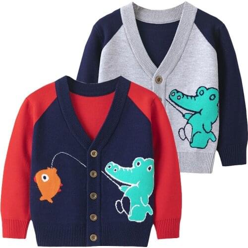 Cute Crocodile Pattern Boys Sweaters Cotton Blend Toddler Cardigans Girls Knitted Wear Kids Clothes Autumn Winter