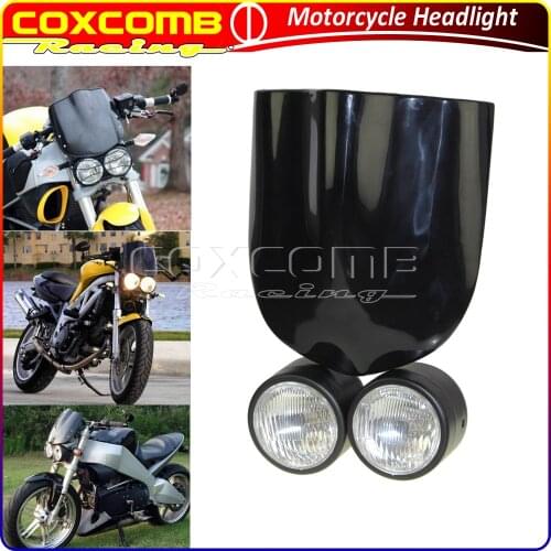 Motorcycle Twin Headlight w/ Whinscreen Universal For Suzuki SFV SV 650 GSF XB KLX Dual Sport H4 60/55W 3.5" Front Head Lamp