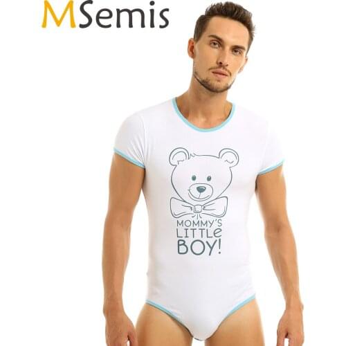 MSemis Mens Body suit Bodystocking Lingerie Thong Bodysuit for Gay Front Printed Bodysuit Romper for Role Playing Pajamas