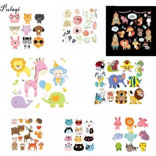 Pulaqi Animal Patches for Kids Clothes Cute Cartoon Patch DIY Accessory A-level Washable Heat Transfer Iron Stickers Appliques D