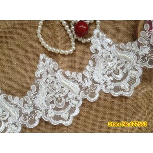 New Pearl Beaded Lace Trim sequined Bridal Veil Trim Embroidery Applique Lace Wedding Dress Accessories
