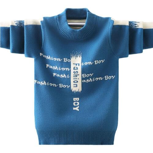 Boys' pullover knitted letter printed sweater new spring/autumn/winter big kids plus cashmere sweater