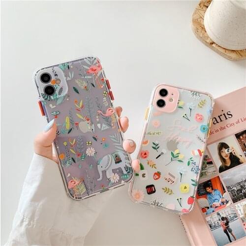 Retro vine flowers Elephant Flamingo Phone Case For iPhone 12 11 Pro Max Xr Xs Max 7 8 Plus X 12 mini 7Plus case Cute soft cover