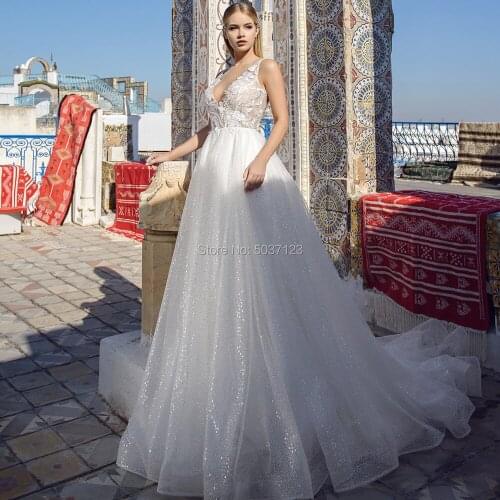 Bling A Line Wedding Dresses Appliques Lace Tulle Sleeveless Bridal Gown Vestido De Noiva Button Custom Made