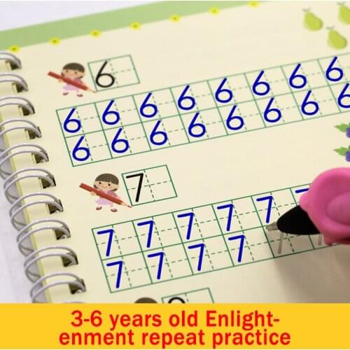 4 Books Reusable Childrens Copybook For Calligraphy Learn English Painting Arithmetic Math For Writing Kids Math Lettering Toy