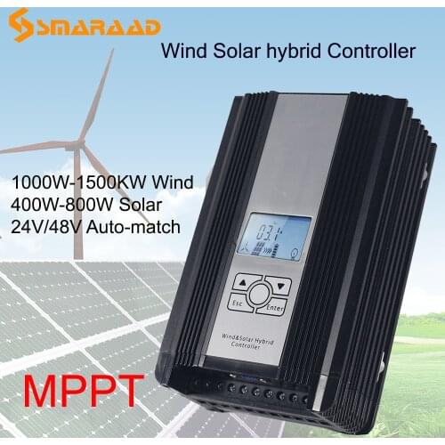 High Quality 1000W 1500W Wind 200W-1500W Solar MPPT Hybrid Charge Controller 24V/48V Auto Dump Load Inserted With LCD Display