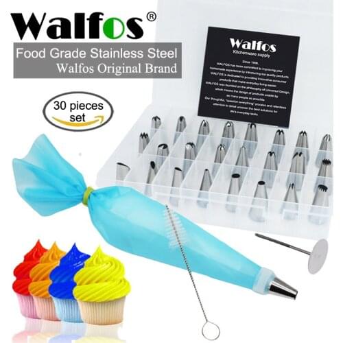 WALFOS 30pcs Cake Decorating tips set Stainless Steel Icing Piping tip Nozzles DIY Baking tools Reusable Pastry bags Couple