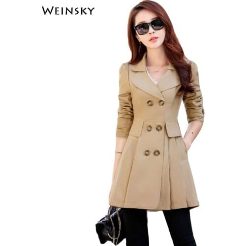 Women Casual Style Solid Color Double Breasted Windbreaker And Outwear Fashion Sashes Office Coat Design Trench