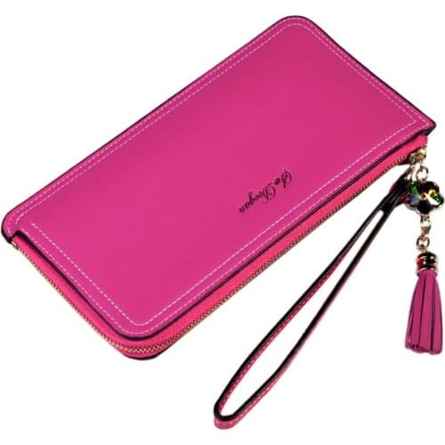 Womens wallet long fashion ladies mobile phone bag ladies pu new clutch bag star with tassel hand strap bag Multiple color 573