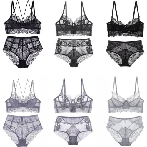 Ladies High Rise Panties Bra Set Sexy Lace Embroidered Underwear Women Elasticity See Through Lingerie Set 2pcs/Pack CYHWR