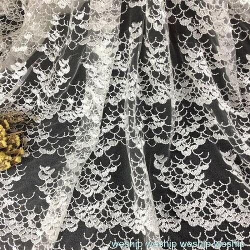1yards white feather hollow Net yarn fabric embroidery lace mesh fabric wedding dress cloth DIY garment accessories curtains