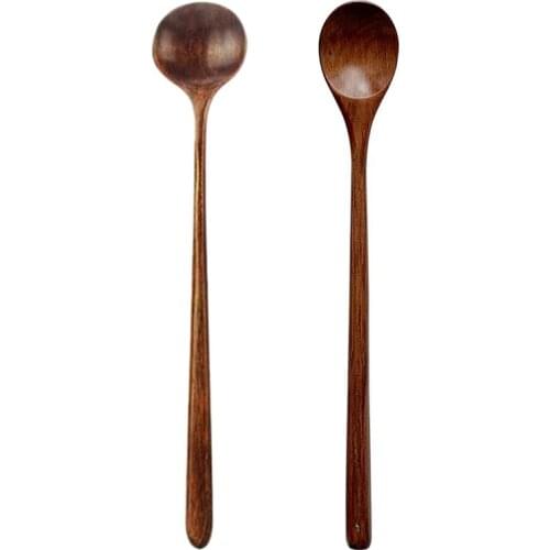 10Pcs Long Spoons Wooden,Wood Long Handle Round Spoons & 6x Wood Spoons for Cooking Set, 13 Inch Long Handle Wooden