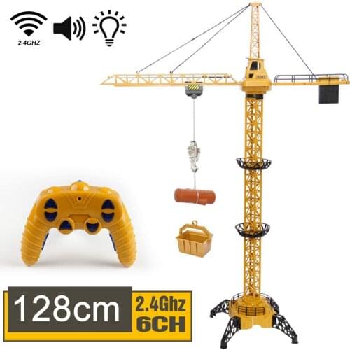 128cm Tall 2.4GHz Remote Control Tower Crane 6 Channel Construction RC Crane Toy 680 Degree Lift Model with Tower Light & Sound
