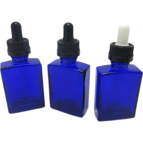 200pcs/lot 30ml Cobalt Blue flat square liquid glass dave dropper bottle 1oz child proof dropper bottle