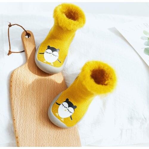 2021 Newborn Shoes Plus Velvet Baby Girl Boy Floor Sock Shoes Nonslip Baby Toddler Booties Shoes Soft Rubber Soles Socks Shoes