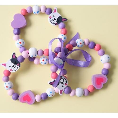 3pcs Cute Colorful Animal Flower Cartoon Acrylic/Wooden Beads Bracelet Children Toy Jewelry Girl Boy Gifts